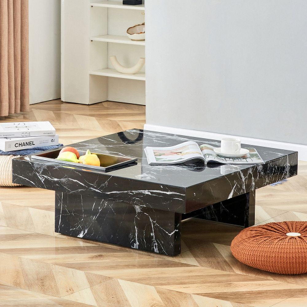 31.4" Modern Black Patterned Mdf Coffee Table - Stylish & Practical For Living Room