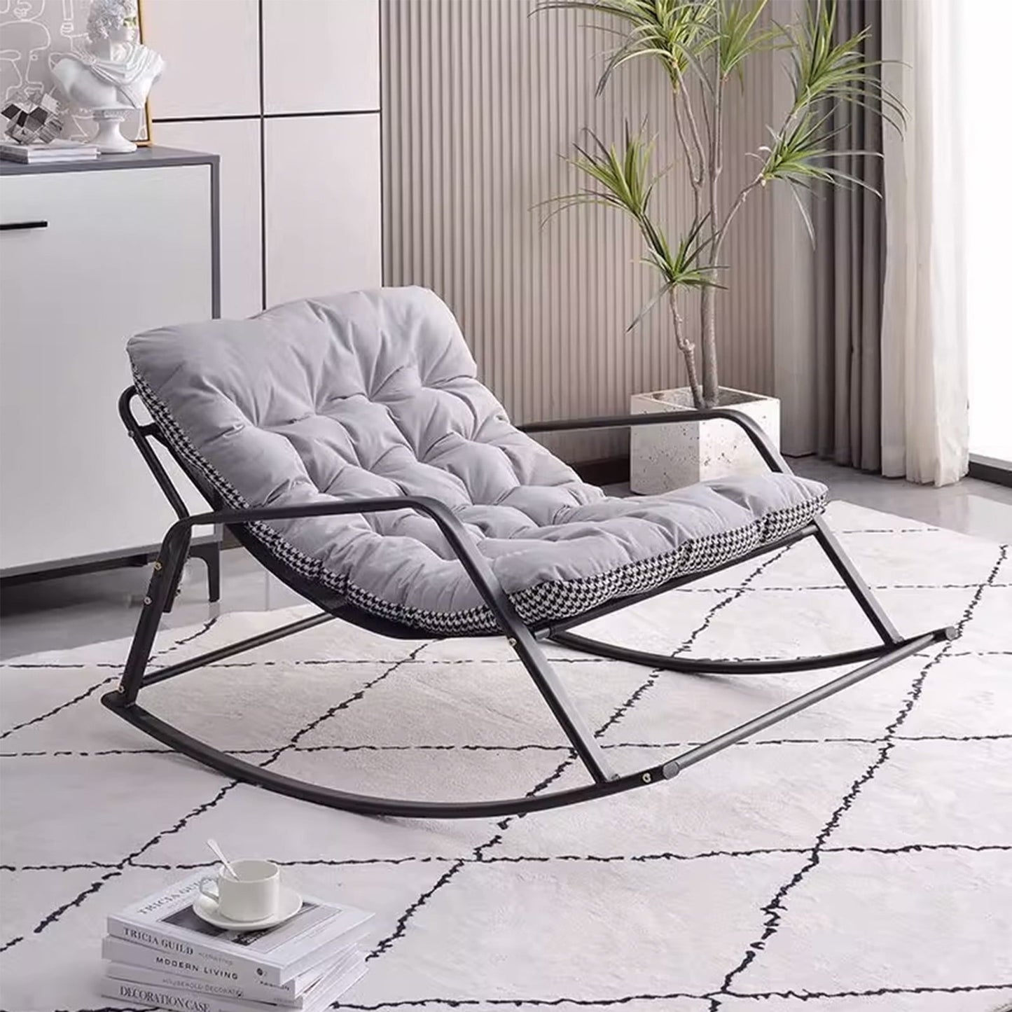 SUSUZI Rocking Chair with Cushion, Lounging Chair for Living Room and Bedroom, Gray