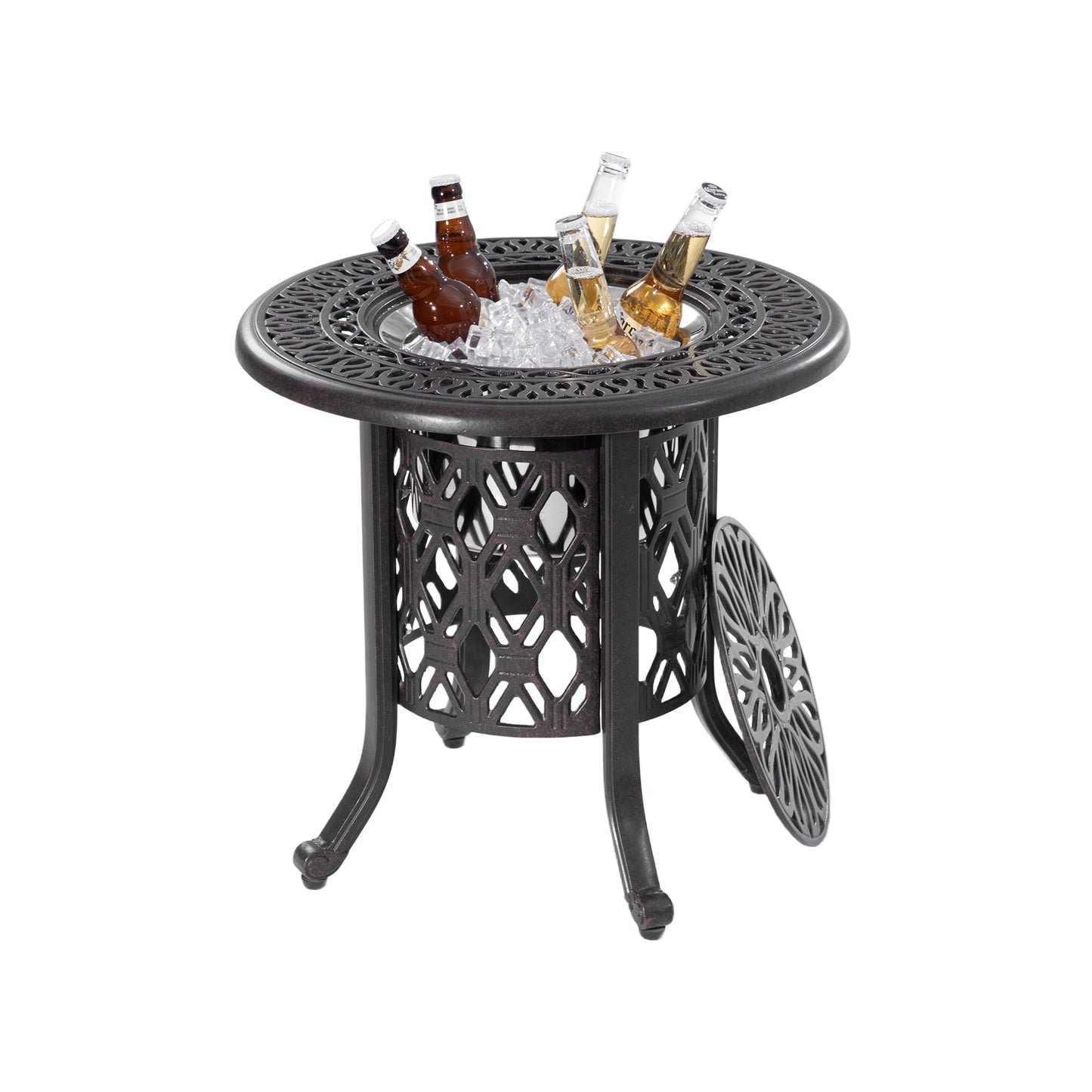 MRFMJ 21" Side Table with Removable Ice Bucket- Rustproof Cast Aluminum Frame for Indoor & Outdoor, Patio, Balcony