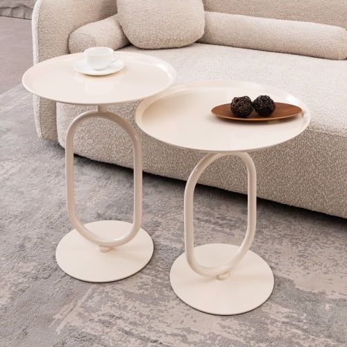 2pcs Lantern-shaped Metal End Table, Small Round Side Table 21.3'' Height Accent Pedestal Table for Living Room