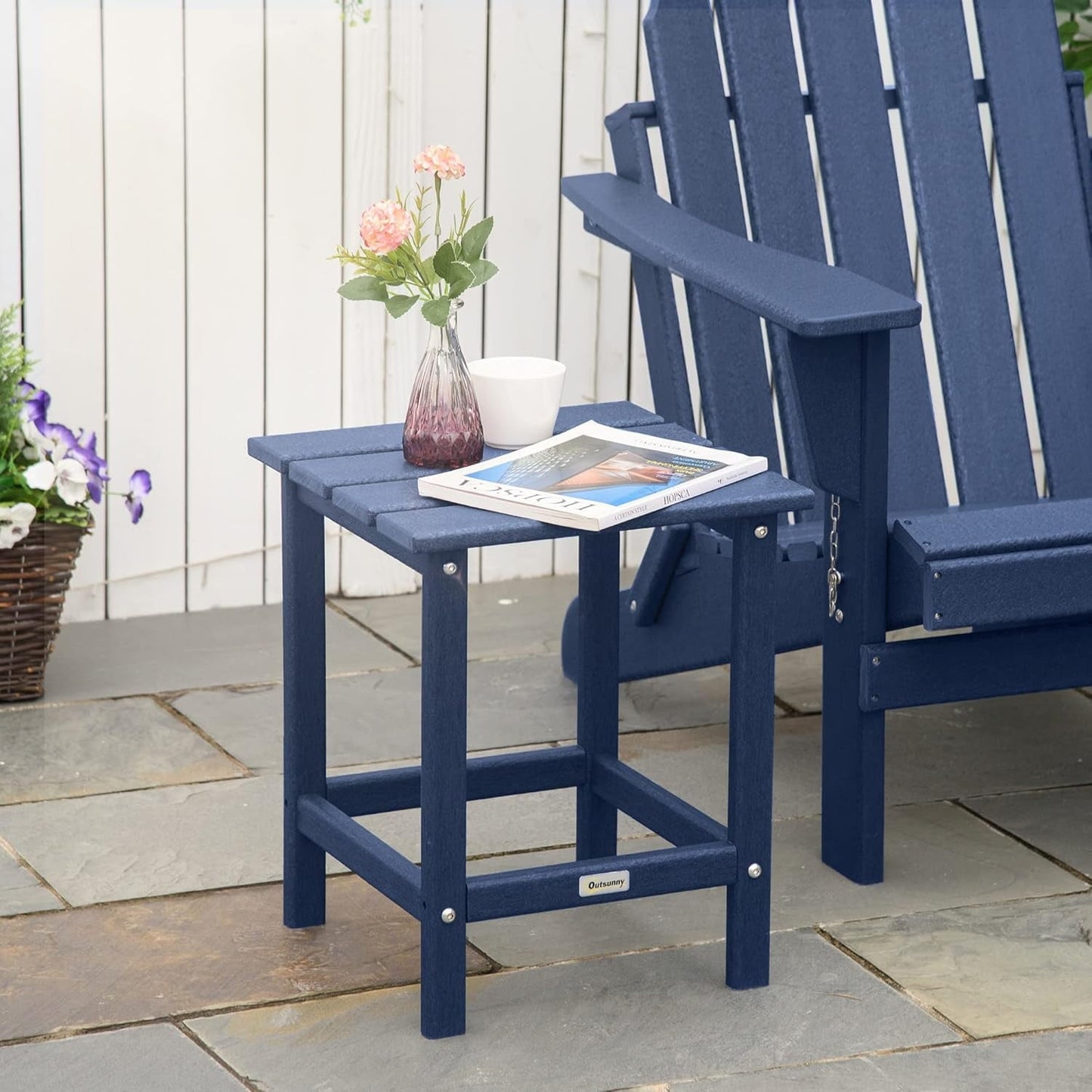 THTGCD Patio Side Table, 15" Square Outdoor End Table, HDPE Plastic Tea Table for Chair, Backyard or Lawn, Blue