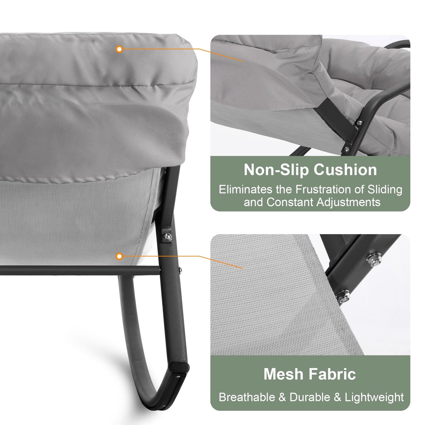 RADIATA Oversize Rocking Chair with Cushion & Footrest, Indoor Outdoor Rocking Chair Recliner, 450 lbs Capacity, Light Grey