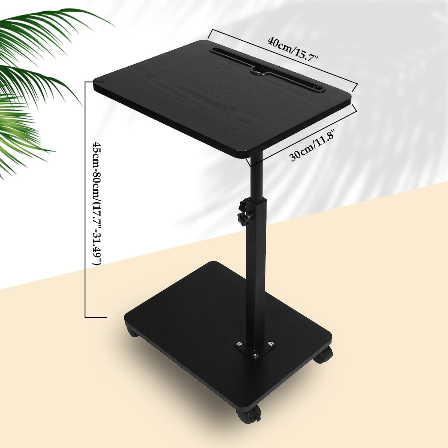 KFeng C-Shape Swivel End Table - Height Adjustable for Couch/Bed/Chair  (Black,Wheel)