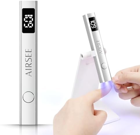 AIRSEE Cordless Nail Lamp with Stand, Handheld UV Light with LCD Display for Gel Nails,Rechargeable USB Nail Dryer for Fast Cure,Rhinestone Glue Decoration,Gel Nail Strips at Home,Travel(Sliver)