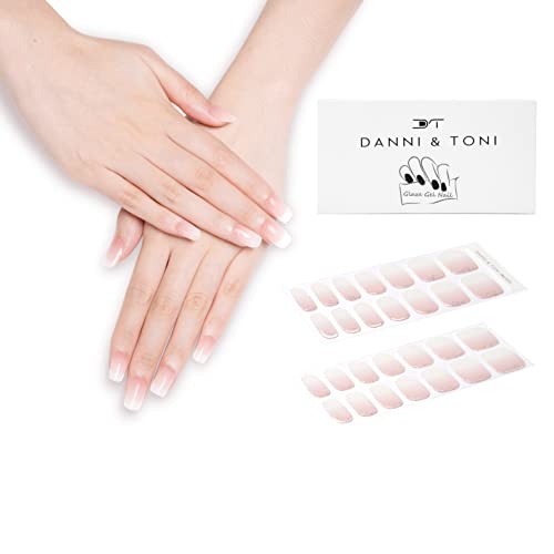 DANNI & TONI Semi Cured Gel Nail Strips French Ombre (in The Mood for Love) Pink White Ombre Nail Strips 28 Stickers Gift for Women