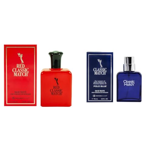 PB ParfumsBelcam Men's 2.54 Fl Oz Red Classic Match Eau de Toilette and 2.5 Fl Oz Blue Classic Match Eau De Toilette Spray Bundle
