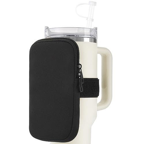fruui Water Bottle Pouch For Stanley, Gym Tumbler Accessories for Women, Compatible With Stanley Quencher Adventure 40oz & IceFlow 20/30oz, Workout Outdoor Pocket Phone, Card, Keys, Cash (Black)