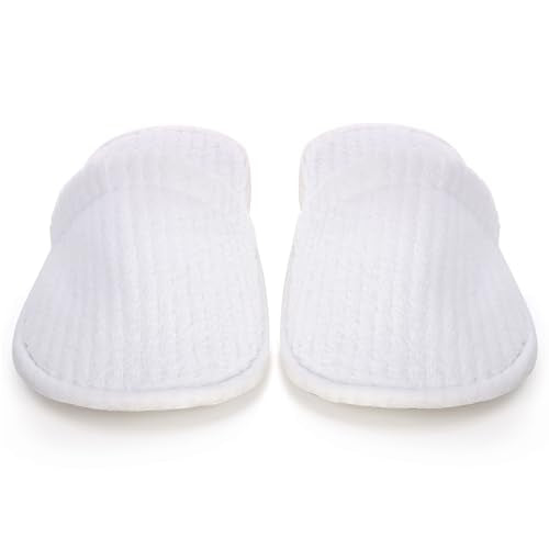 Frcctre 20 Pairs White Disposable Slippers, Closed Toe Soft Coral Fleece SPA Slippers for Women and Men, Comfortable Non-Slip Disposable Slippers for Travel Guests Hotel Home Salon