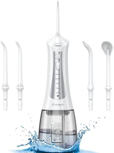 Froomer Cordless Water Flosser – Rechargeable Portable Electric Water Flosser for Teeth, Braces, 5 Modes, IPX7 Waterproof, Travel Friendly, 300ml, White