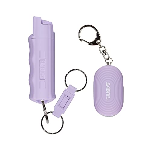 SABRE Personal Safety Kit with Pepper Spray for Self Defense and 2-in-1 Personal Alarm with LED Light, 25 Bursts, 130dB Alarm, Audible Up to 1,250 Feet, Quick Release Key Ring, Lavender, 0.54 fl oz