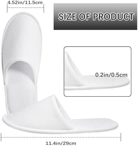 disposable slipper disposable slippers for guests hotel slippers spa slippers Pack for Hotel, Spa, Travel, Shoeless Home, White Closed Toe (US Men Size 10, Women 11)