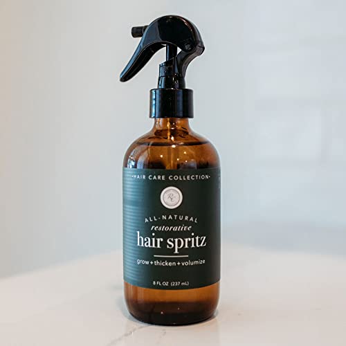 Rowe Casa Organics Natural Restorative Hair Spritz with Witch Hazel & Therapeutic Essential Oils, Hand-Crafted Hair Volumizer, Thickener, & Growth Booster, 8 Fl. Oz.