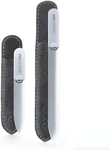 GERMANIKURE 2 Pc Gray Glass Nail File Set with Suede Sleeves - Fingernail File & Small Travel Nail File - Professional Manicure & Pedicure Kit for Natural Nails - Ethically Made in Czech Republic