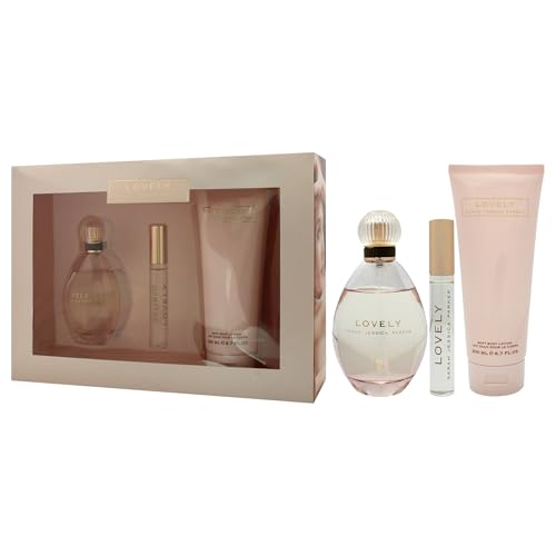 SJP Lovely - Women's Perfume and Body Care Gift Set - Includes Eau De Parfum, Rollerball, and Soft Lotion in Iconic Lovely Fragrance - Notes of Mandarin, Lavender, and Apple - 3 pc