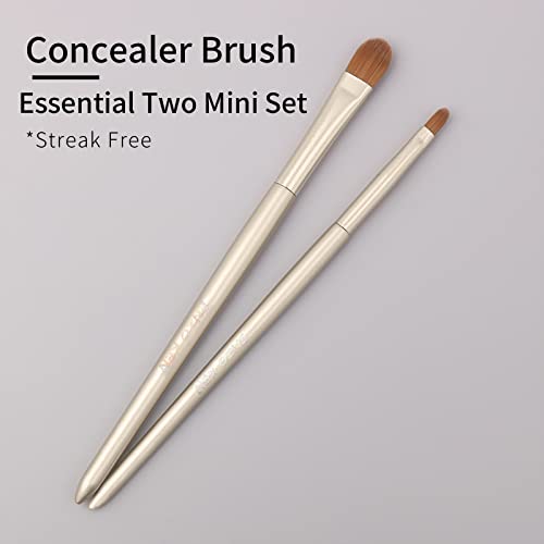 Flat Concealer Foundation Brush and Lip Brush, Mini Under Eye Blending Set, Small Essential Liquid Makeup Brush for Eye Dark Circles Puffiness, Liquid Blush Lipstick, Lipgloss, Spots.