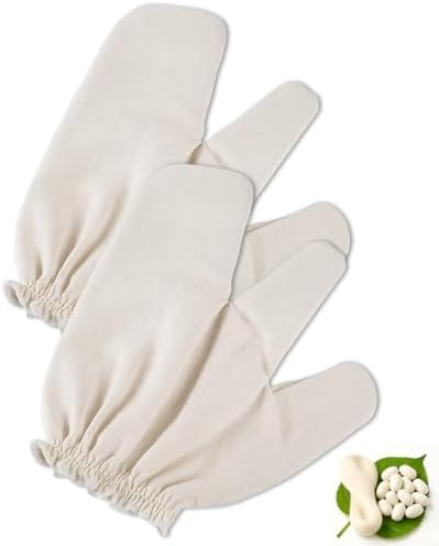 Garshana Gloves Raw Silk Massage, Raw Silk Garshana Gloves with Elastic Wrist Bands for Ayurvedic Skin Brushing Massage (Pair)