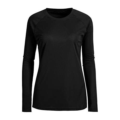 Fashion Round Neck Athletic tops Swimming Tee Shirts for Women Long Sleeve Black-L