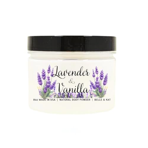 Lavender Vanilla Scented Talc Free Body Powder for Men, Perfume Dusting Powder for Women, Bath Powder with Fragrance & Essential Oil, 8oz Container, Stay Fresh