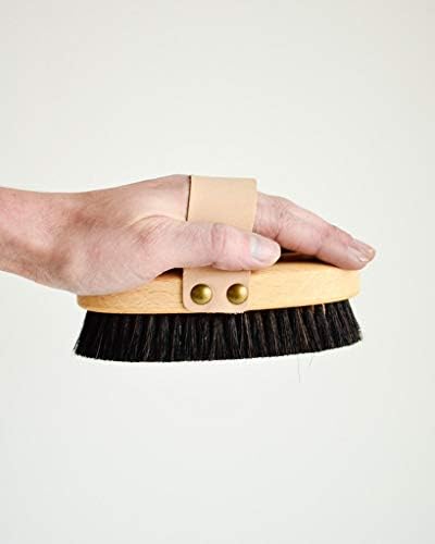 The Original Made in Germany: Large Energy/Ionic Dry Body and Massage Brush with fine Bronze Bristles, Creates rejuvenating, Energizing Oxygen on Your Skin, Body Brush, Exfoliating with Leather Strip