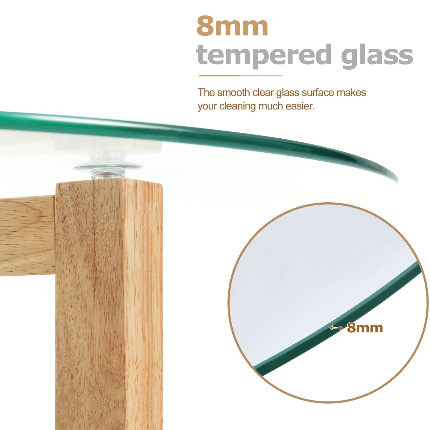 [New Picture] ON-TREND Round Glass Coffee Table Modern Cocktail Table Easy Assembly with Tempered Glass Top & Sturdy Wood Base, Natural (OLD SKU: WF190112AAL)