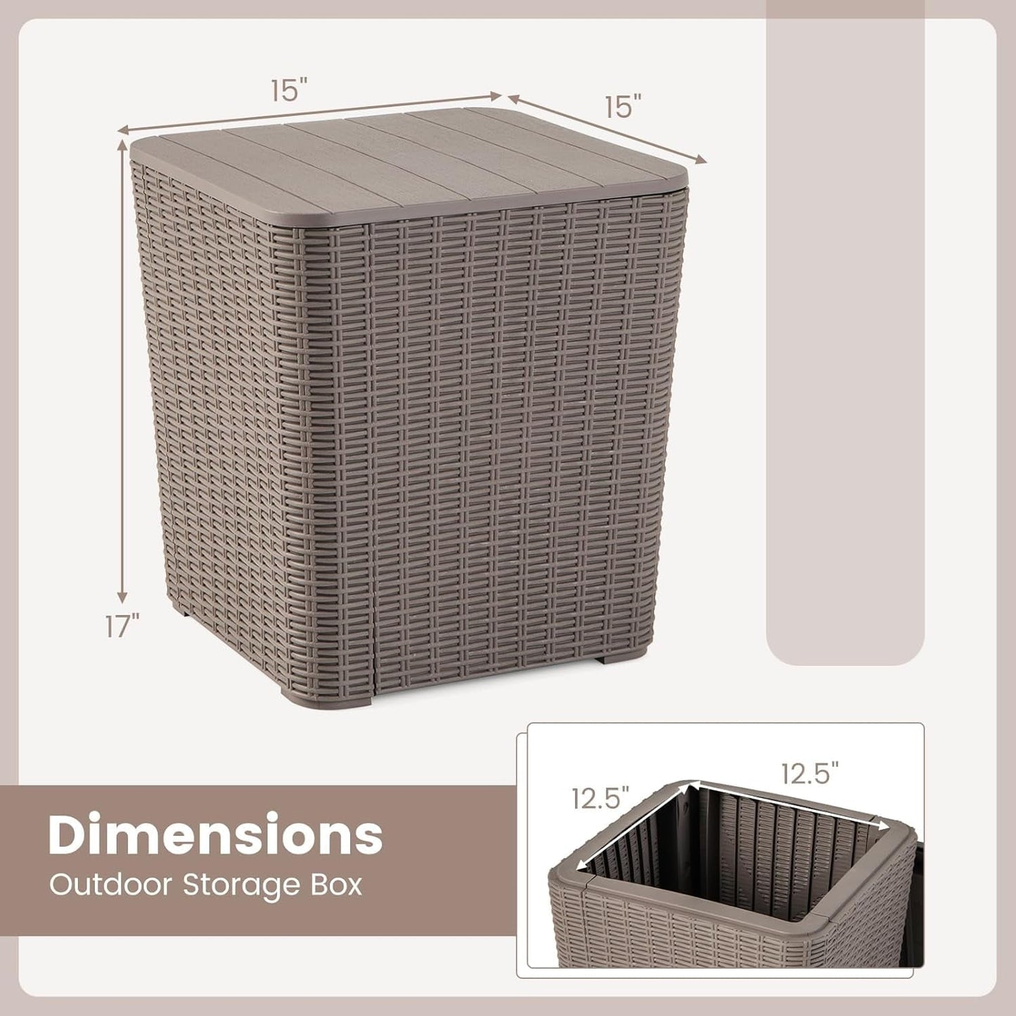 zzppy 11.5 Gallon Deck Box, Outdoor Side Table with Removable Lid, Faux Wicker-Woven, 330Lbs Capacity, Outside Waterproof Storage Box, Resin Rattan Small Coffee Table for Patio Poolside (Brown)