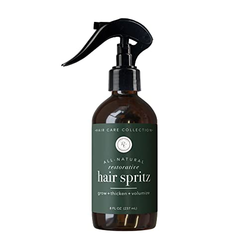 Rowe Casa Organics Natural Restorative Hair Spritz with Witch Hazel & Therapeutic Essential Oils, Hand-Crafted Hair Volumizer, Thickener, & Growth Booster, 8 Fl. Oz.