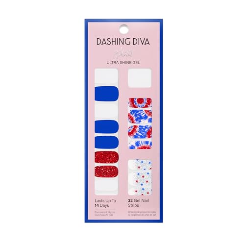 Dashing Diva Patriotic Gloss Nail Strips - Nails That I Love - UV Free, Chip Resistant, Long Lasting Gel Nail Stickers - 3-Piece Manicure Set - Contains 32 Wraps, 1 Prep Pad, 1 File