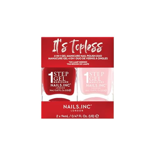 Nails Inc It's Topless Gel-Like Nail Polish Duo, 4-in-1 Base Coat, Treatment, Color & Top Coat, Long Lasting, Strong, Chip Free Nails, Glossy Salon Quality Manicure, Air Dry Nail Polish, 2 Piece Set