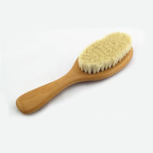 8.86” Short Handle Dry Bath Body Brush Scrubber, Wood Handle Natural Soft Wool Bristles Bath & Shower Brush.