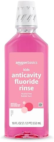 Amazon Basics Kids Mouthwash with Fluoride, Anticavity, Alcohol-Free Bubble Gum, 18 fl oz (Pack of 4)