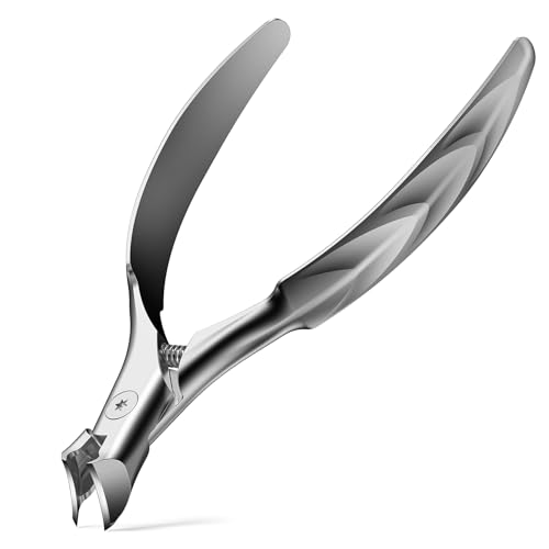 FERYES Wide Jaw Thick Toenail Clippers Thick Toenails - Precision Stainless Steel Toe Nail Clippers for Thick Nails for Seniors with Catcher - Silver