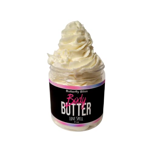 Love Spell Whipped Body Butter, natural lotion, organic, 8oz jar, made with shea butter, mango butter, coconut oil, almond oil