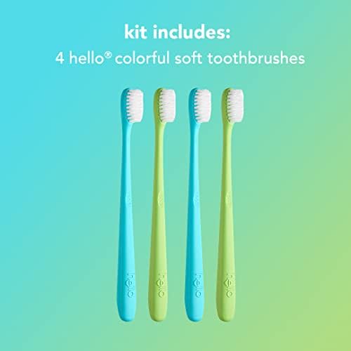 hello Blue & Green Soft Toothbrush, BPA-Free, Made from Plant-Based Materials, 2 Count (Pack of 2)
