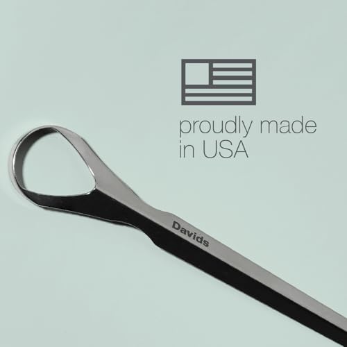 Davids Tongue Scraper for Adults and Kids, 100% Medical Grade Professional Stainless Steel Tongue Scraper, Made in USA