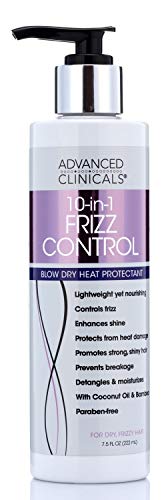 Advanced Clinicals 10-in-1 Anti-Frizz Hydrating Heat Protectant Hair Cream Coconut & Bamboo Strengthen, Detangle & Smooth Dry, Damaged Hair DEA, Paraben, Sulfate-Free, Color Safe, 7.5 Fl Oz