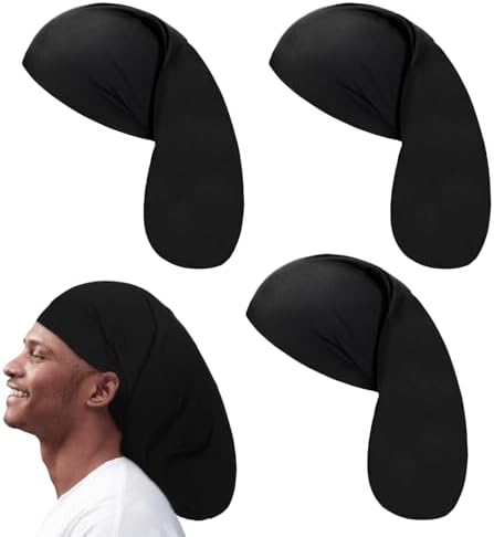 4 Pieces Unisex Jumbo Dreadlock Cap, Black Elastic Long Hair Bonnet Dreads Caps for Men Women, Loc Head Wraps Cap Hair Sleeve Full Cover Accessories, for Sleeping & Shower, 19 x 10 Inch
