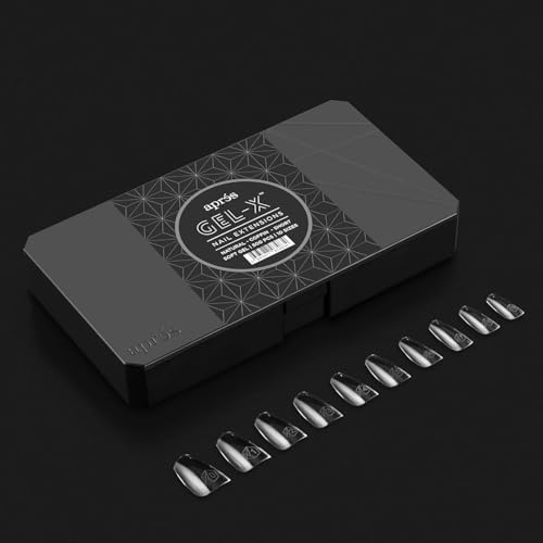 Aprés Nail Gel-X Natural Coffin Short Box of Tips & Extend Gel Bundle | Include 500 Tips & 15ml Extend Gel Gold Bottle | Premium Quality | 10 Sizes 0-9 | No size 00 included