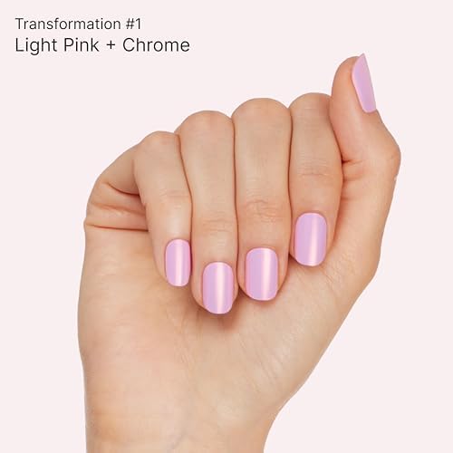 Dashing Diva Chromagic Gel Nail Strips - Pink Orbit - Easy UV Free, Chip Resistant, Long Lasting Gel Nail Stickers and Chrome Powder