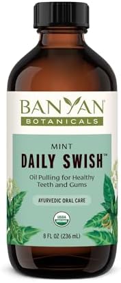 Banyan Botanicals Mint Daily Swish – Organic Ayurvedic Pulling Oil with Coconut Oil – Mouthwash for Fresh Breath and Sparkling Oral Health* – 8 oz – Non GMO Sustainably Sourced Vegan