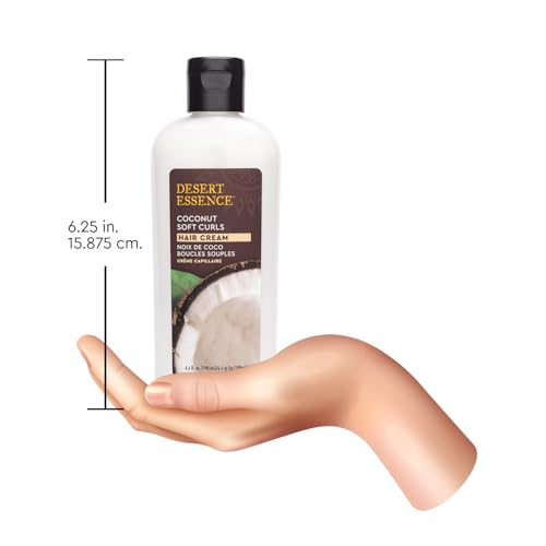 Desert Essence Coconut Soft Curls Hair Cream - Botanically-Based Curl Cream for Curly Hair - Silicone-Free - Hydrating with Coconut Oil, Black Oat Extract - Vegan, Gluten-Free, Cruelty-Free, 6.4 oz