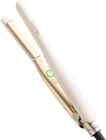 Small Flat Iron 1/2 inch Pencil Flat Iron for Edge, Short Hair, Pixie Cut and Bangs, French bob Iron for Edges with Anti-Pinch Design,with Anion Function-Dual Voltage for Travel (White)