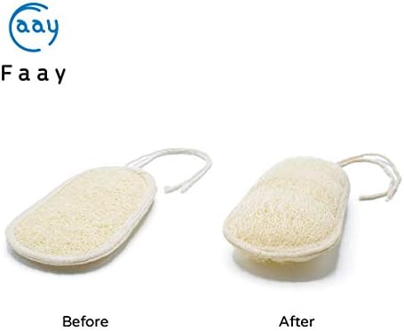 FAAY 17 Inch Natural Exfoliating Loofah Back Scrubber On a Stick with Luffa Sponge Pads Refills – Long Handle Loofa Body Bath & Shower Brush for Men & Women
