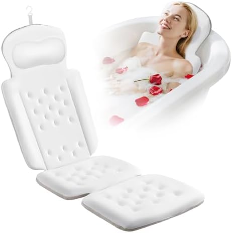 Full Body Bath Pillow, Luxury Bath Cushion with 192 Suction Cups, Bath Pillows for Tub for Head and Neck Support, with Laundry Bag White, 51" x 16"