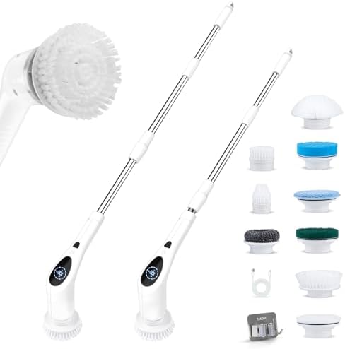 Electric Spin Scrubber, Cordless 3 Speeds Cleaning Brush 430 RPM, Adjustable/Detachable Long Handle, Shower Scrubber for Bathroom, Car, Floor, Shower Cleaning Brush with 9 Replaceable Brushes