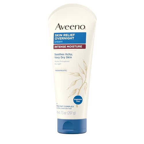 Aveeno Skin Relief Overnight Intense Moisture Cream with Triple Oat Complex & Natural Shea Butter, Therapeutic Dimethicone Skin Protectant for Dry Itchy Relief, Fragrance-Free, 7.3 oz, 3 Pack
