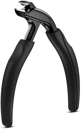 BALUCA Curved Head Toenail Clippers for Seniors for Thick Toenails, Long Handle Toe Nail Clippers with Catcher, German Stainless Steel Angled Nail Clippers with Silicone-Grip - Black