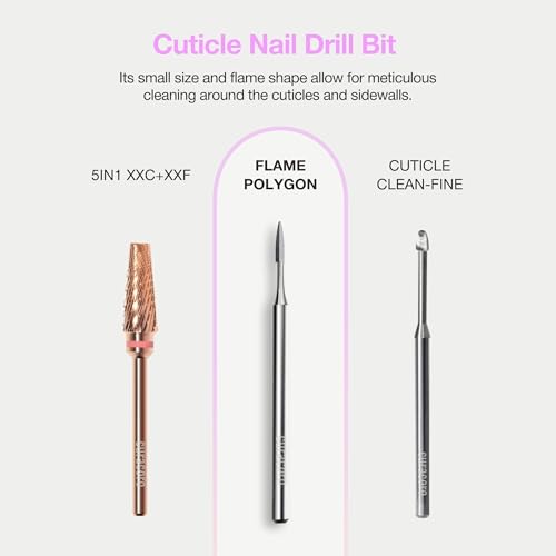 Curacoro Cuticle Nail Drill Bit 3/32'' - 1.2mm Flame Polygon Shape Bit for Professional Finish, Refine & Smooth Acrylic or Gel Nails, Nail Art Pedicure Manicure Salon & Home