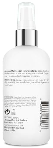 Avenue Man Sea Salt Spray for Men - Texturizing & Thickening Sea Salt Hair Spray for Men with Kelp and Brown Seaweed Extract - Paraben, Sulfate-Free - Add Volume and Texture Beach Hairspray 6.76 Oz