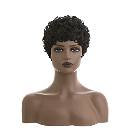 Short Pixie Cut Wigs for Black Women Synthetic Hair Afro Pixie Wig Black Color Short Wigs for Black Women Short Curly Pixie Wigs for Women (Natural Black)
