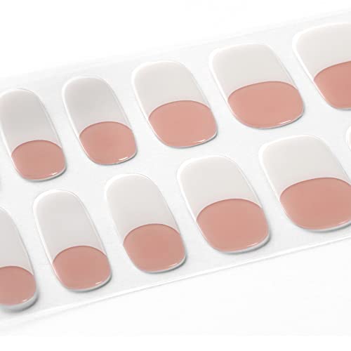 DANNI & TONI Semi Cured Gel Nail Strips French (Happy-Go-Lucky) Nude Gel Nail Stickers with White Tips 28 Stickers